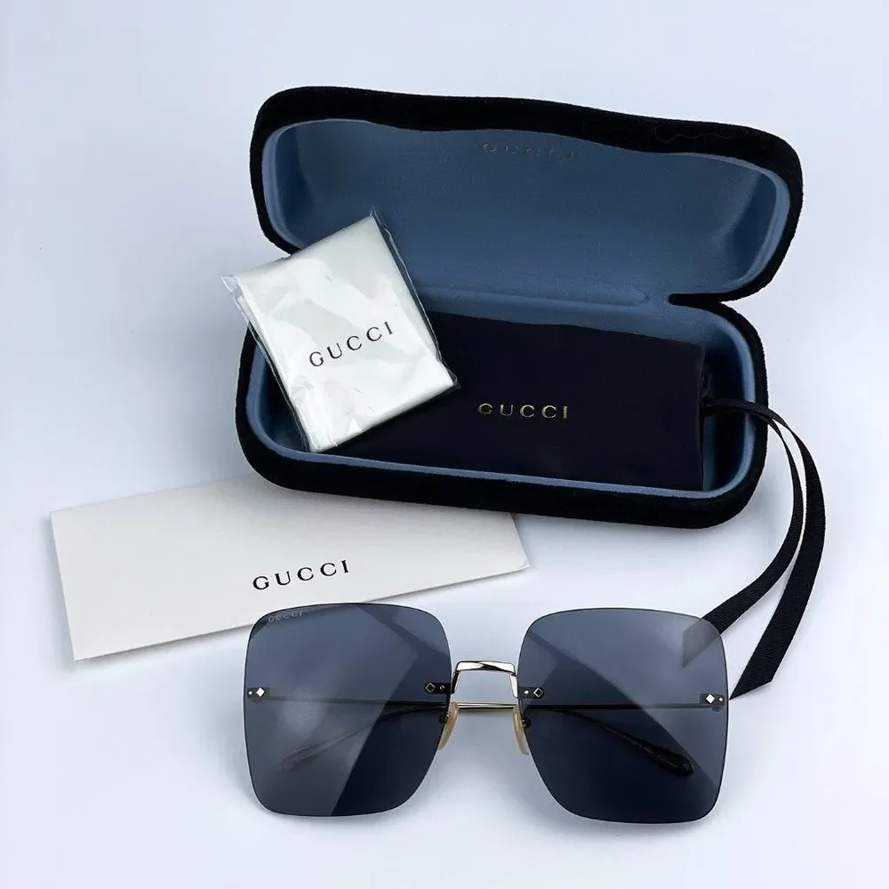 NEW GUCCI GG1147S 001 Gold Gray Rimless Metal Butterfly Oversized Sunglasses